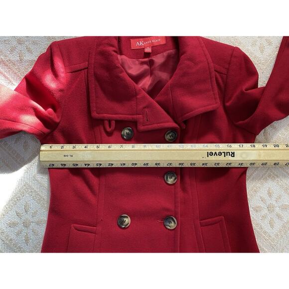 Vtg Anne Klein Sz S Red Dble Brstd Notch Collar Wool Pockets Lined Classic Coat - Picture 9 of 11